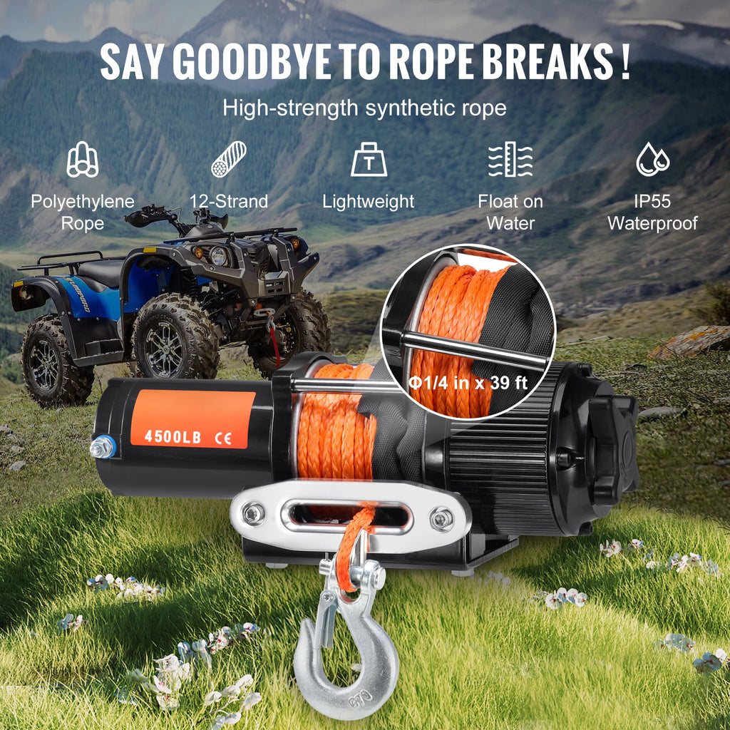 Лебедка ATV/UTV с тяга 2,04 т, 12 V, въже 11,88 м