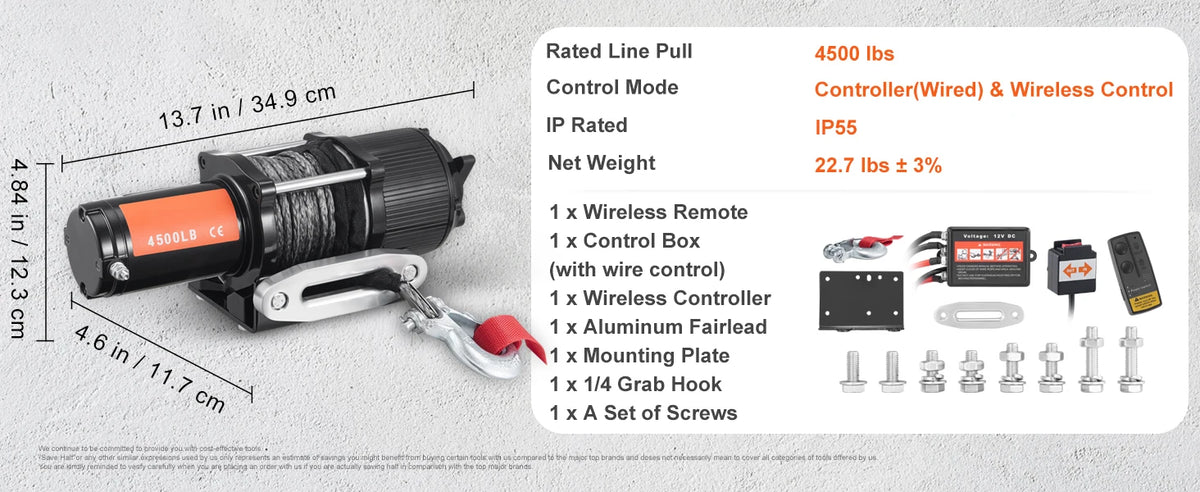Електрическа лебедка 12 V, тягово усилие около 2,04 т