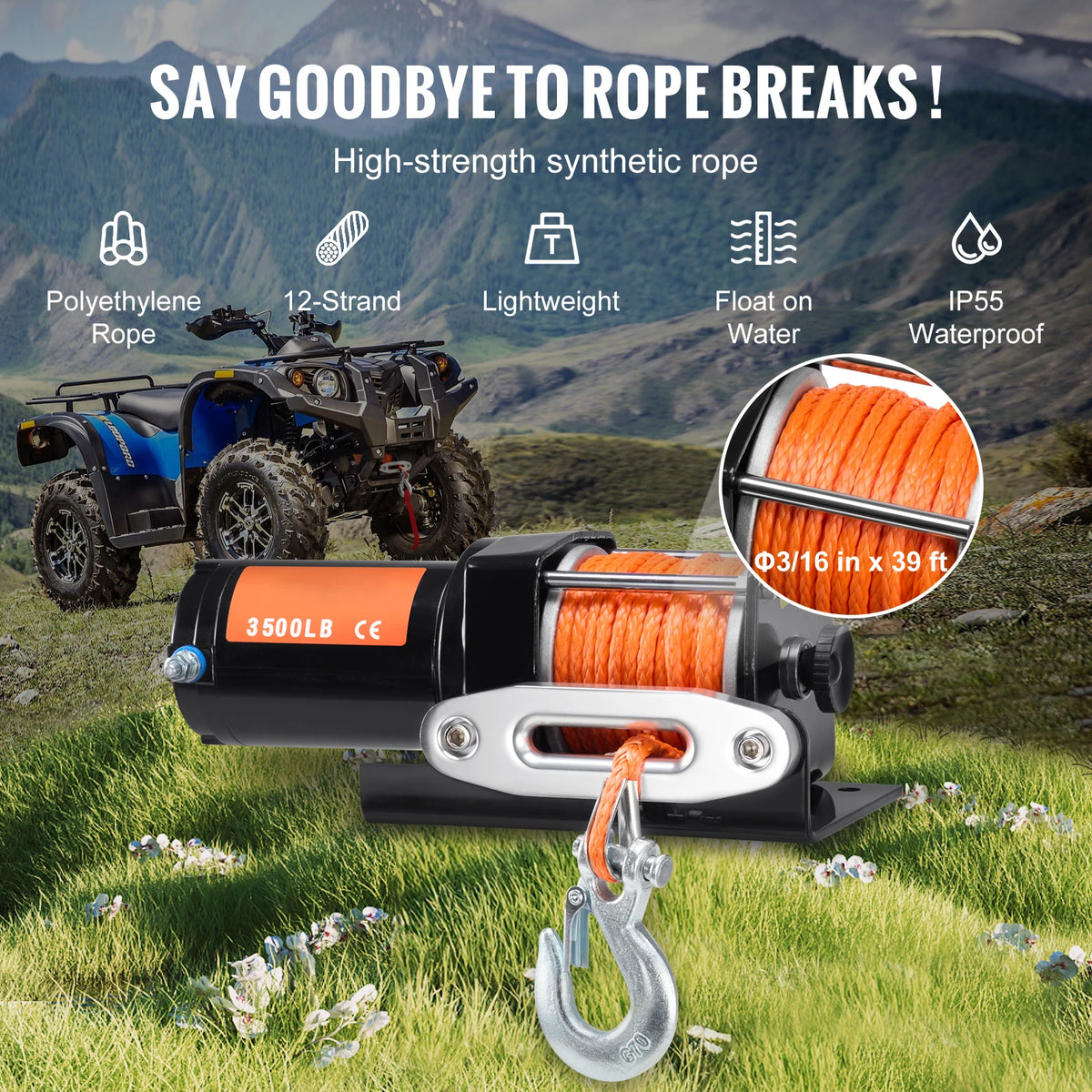 Електрическа лебедка 12 V за ATV, тягово усилие около 1,58 т
