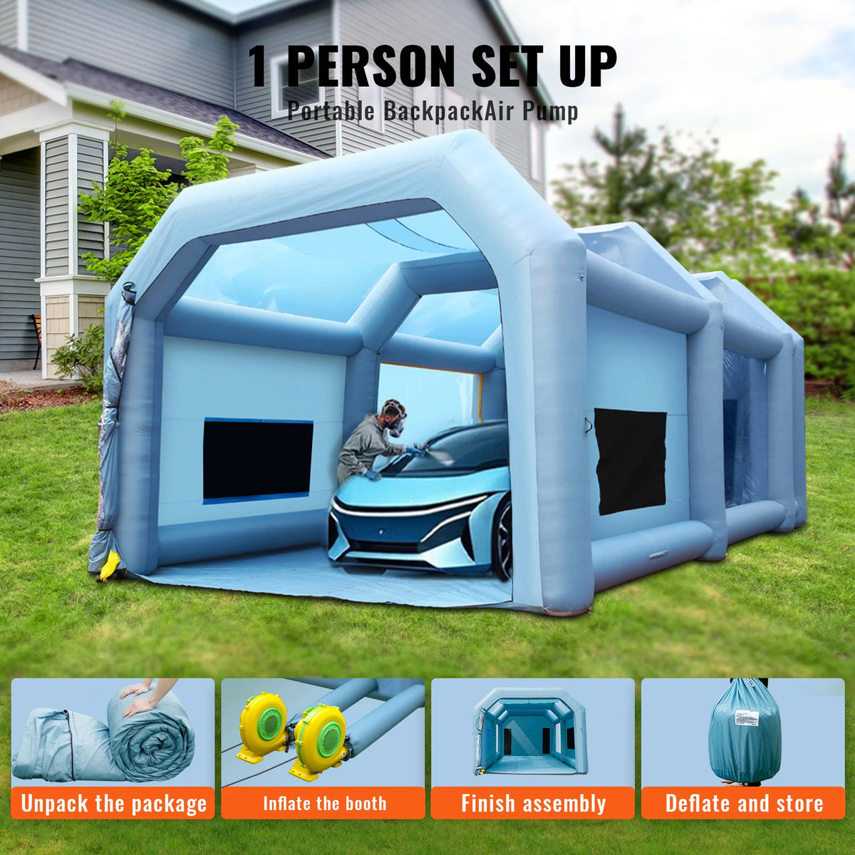 Надуваема кабина за боядисване с два вентилатора