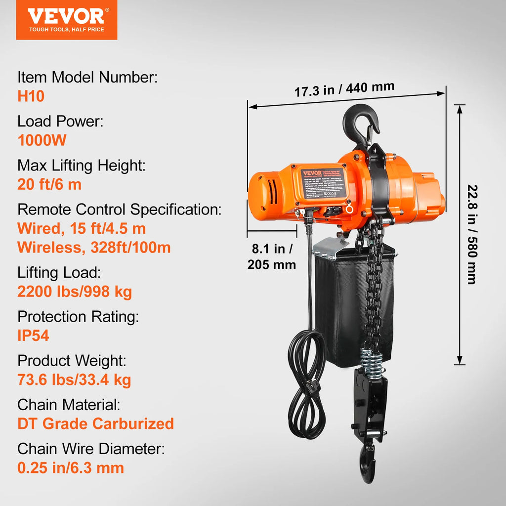 Верижен телфер H10, до 998 кг, 120 V / 60 Hz