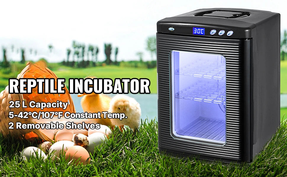 Инкубатор за влечуги 25 л, 5–60 °C, 110 V/12 V