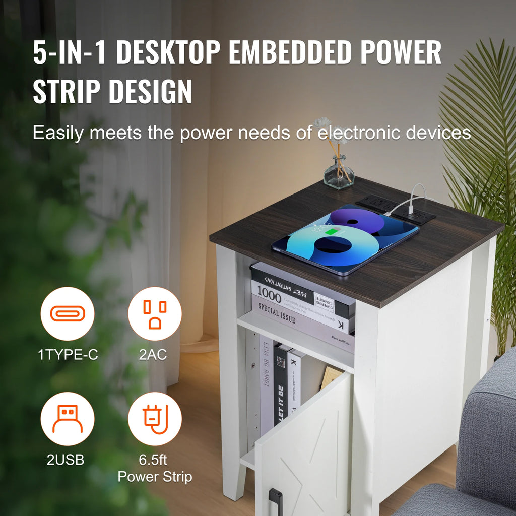 Нощна масичка SS-2402-BW с рафтове и USB портове