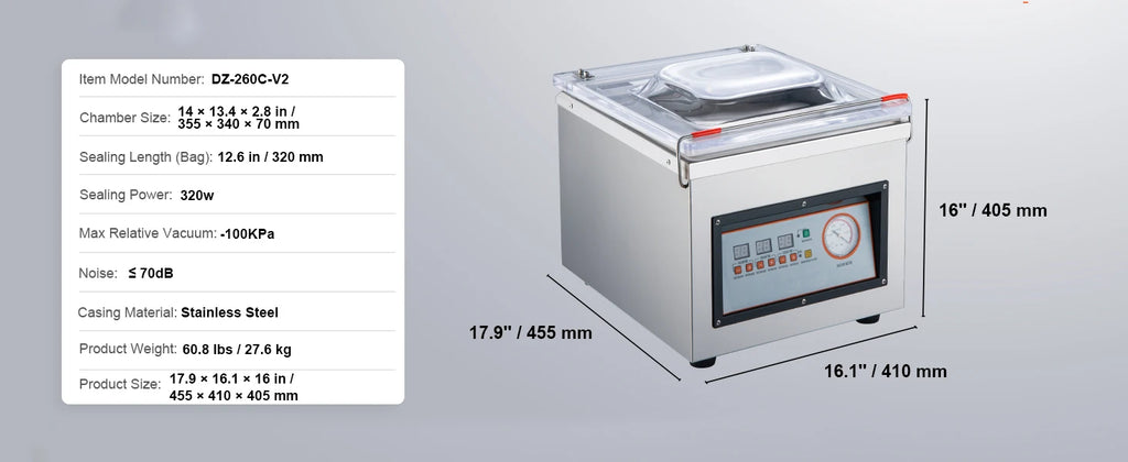 Камерна вакуум машина DZ-260C, шев 320 мм