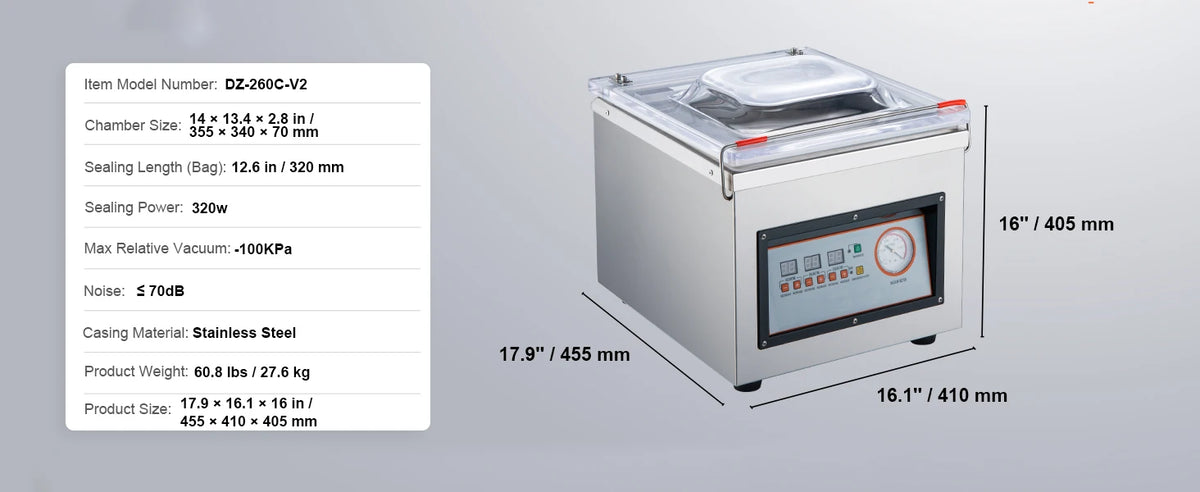 Камерна вакуум машина DZ-260C, шев 320 мм
