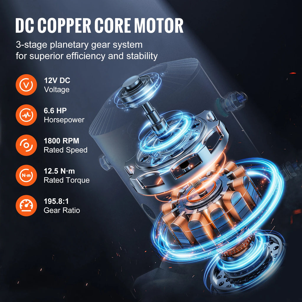 Електрическа лебедка с тяга 6,12 т, 12 V, въже 24,38 м