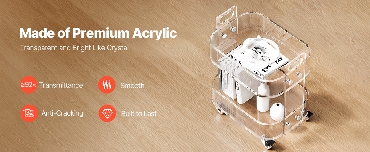 Прозрачна акрилна помощна маса на колела, 2 нива