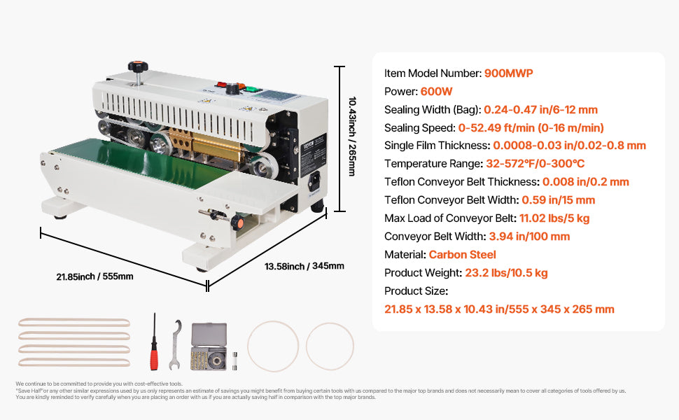 Хоризонтална лентова машина за запечатване, 600 W