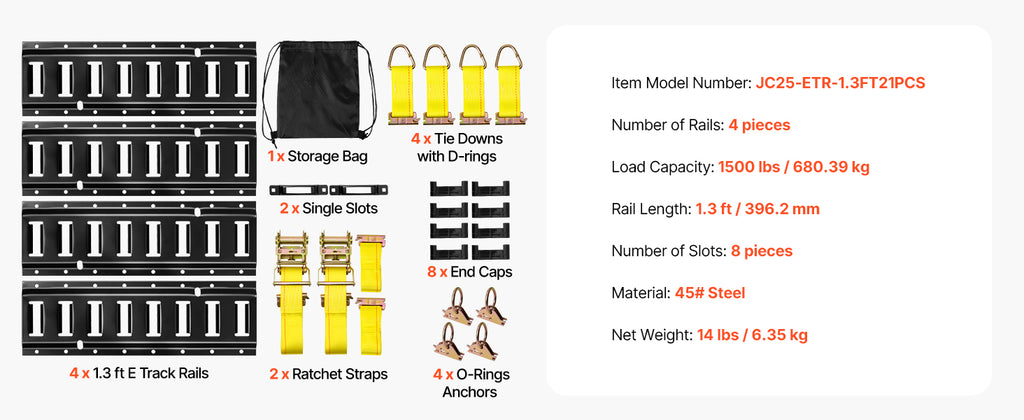 Комплект релси E-Track, 4 бр. по около 40 см