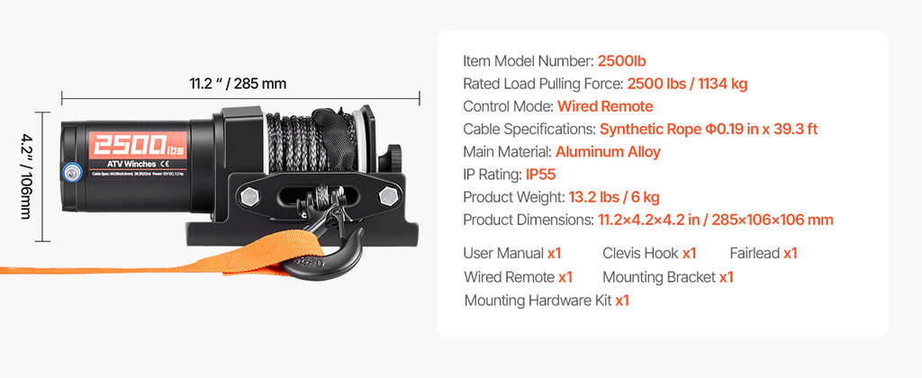 Лебедка за ATV 12 V, тягово усилие 1,13 или 1,58 т