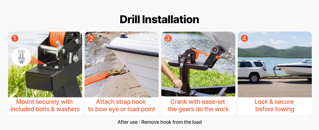 Ръчна лебедка с лента, тяга 272 кг или около 1,58 т