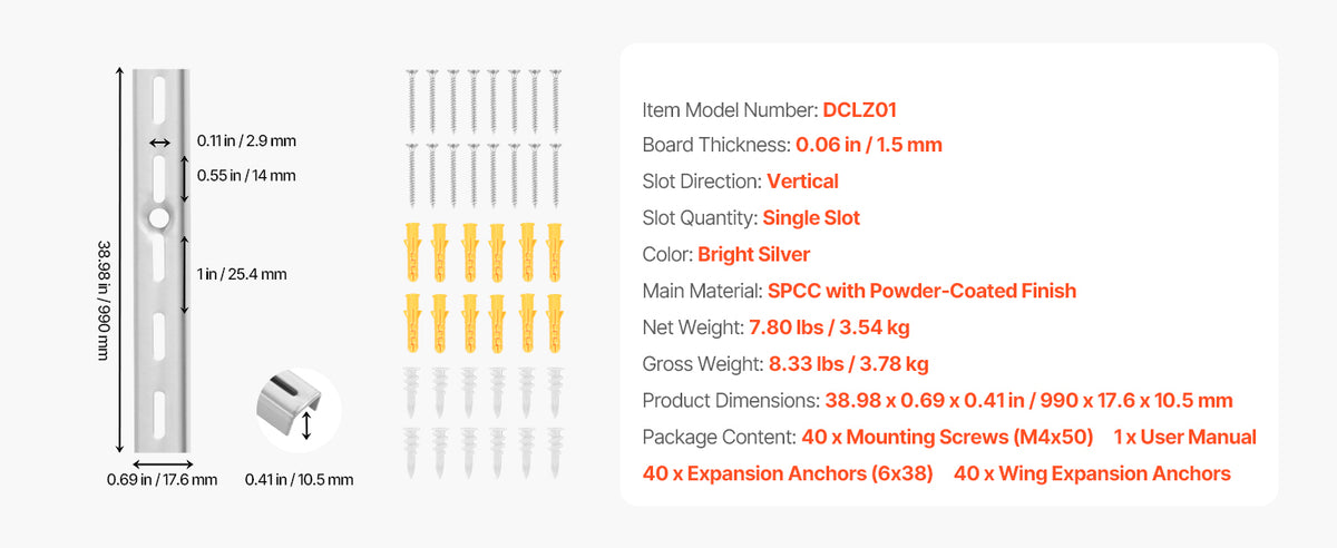Перфорирани релси за рафтове DCLZ01, 10 бр.