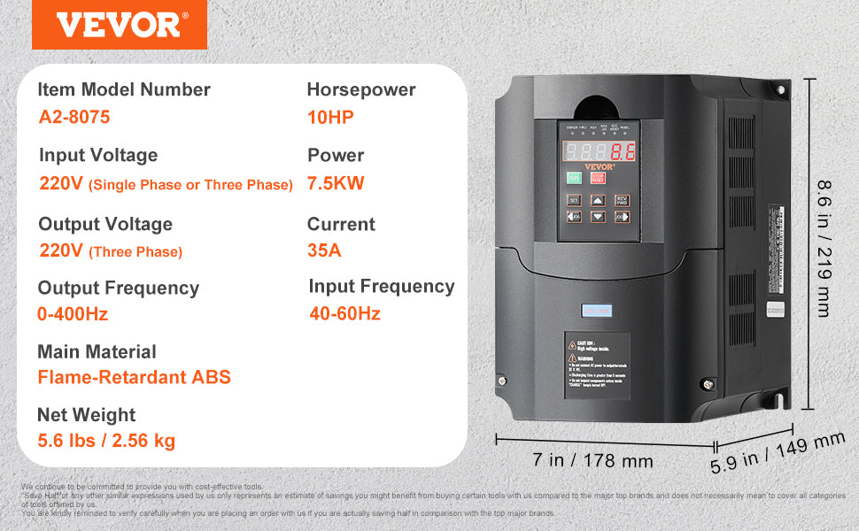 Честотен инвертор 220 V, 0,75 или 7,5 kW